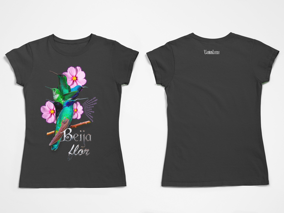 Camiseta Baby Long Estonada Beija Flor (Frente)