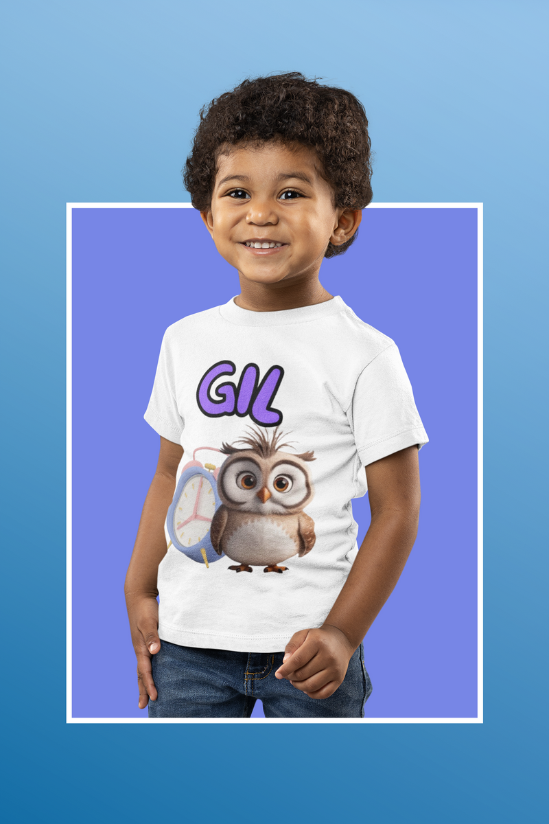 Nome do produto: Camiseta Infantil Gil, a coruja madrugadora