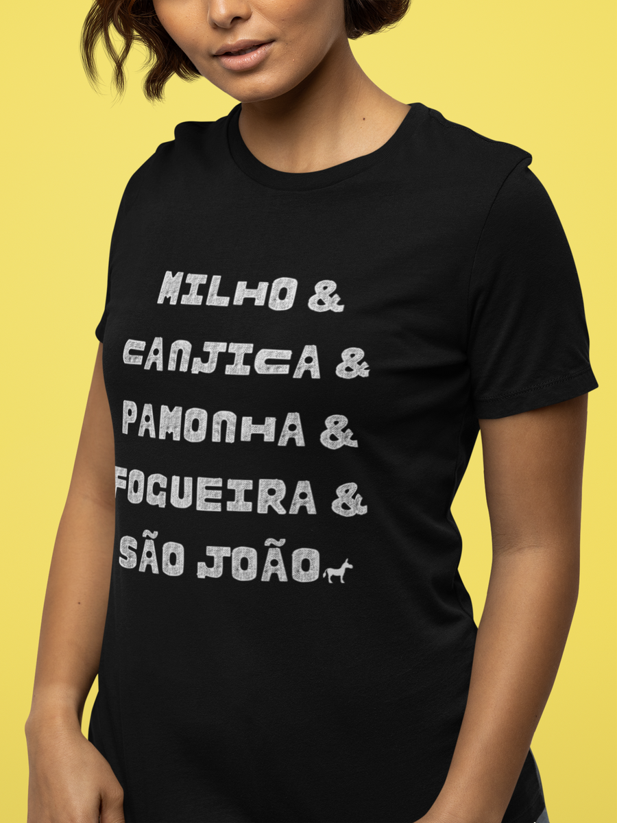 Nome do produto: Camiseta Unissex - São João / Milho & Canjica & Pamonha & Fogueira & São João