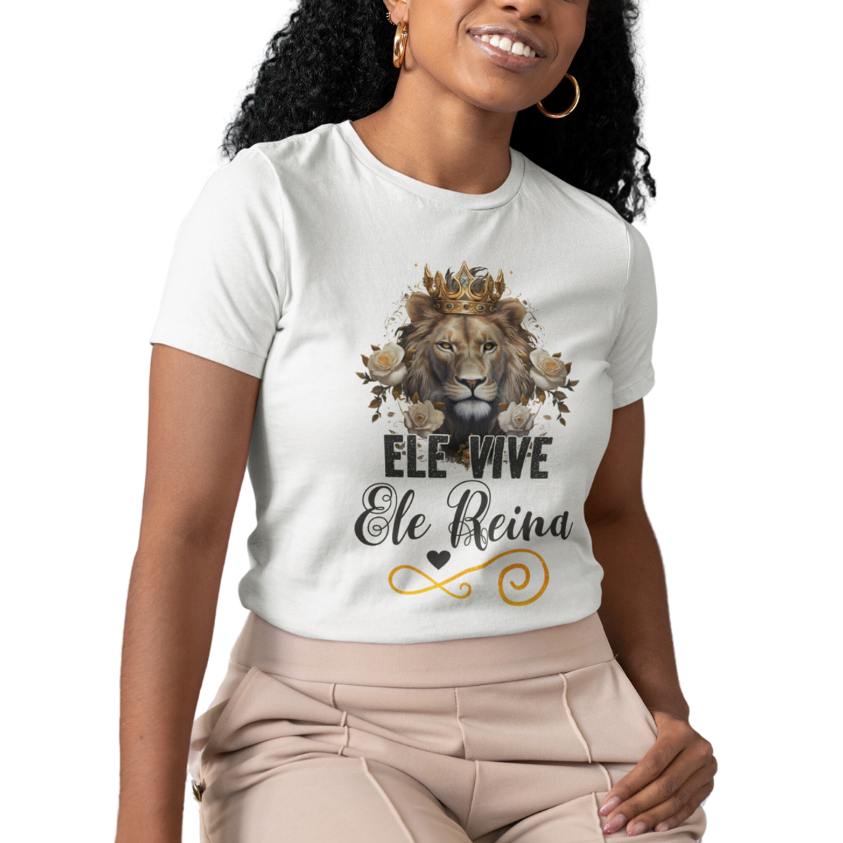 Nome do produto: Camiseta Ele Vive, Ele Reina