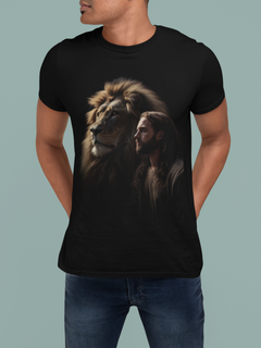 Camiseta Preta Baby Look Jesus Cristo e Leão