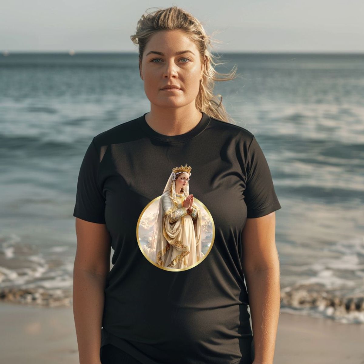 Nome do produto:  T-SHIRT PLUS SIZE UNISSEX - MÃE MARIA - COLEÇÃO NOSSA SENHORA - COLEÇÃO 7 RAIOS