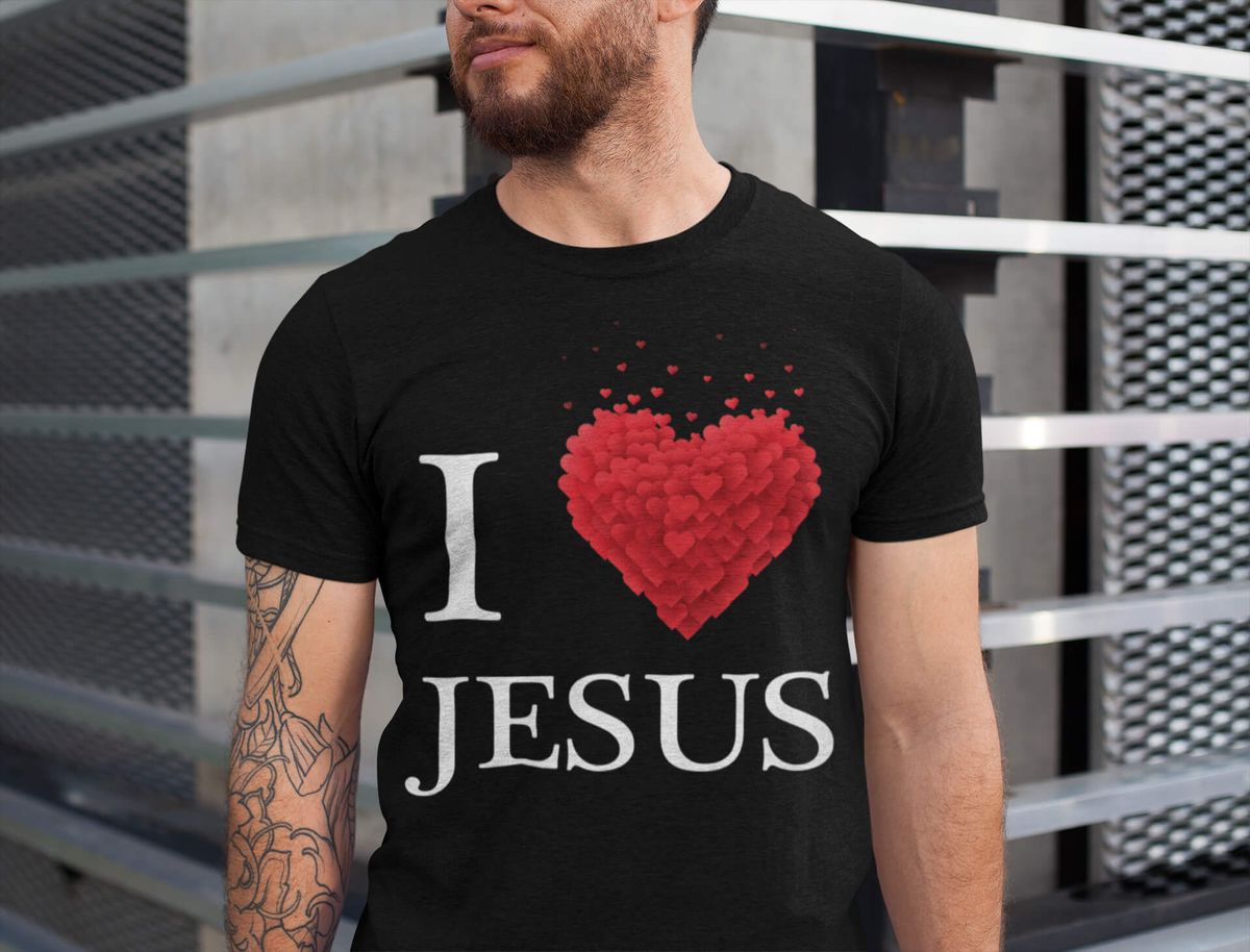 Nome do produto: Camisa - I Love Jesus - Jesus Cristo - Camiseta - Unisex - Premium (Cor Preta)