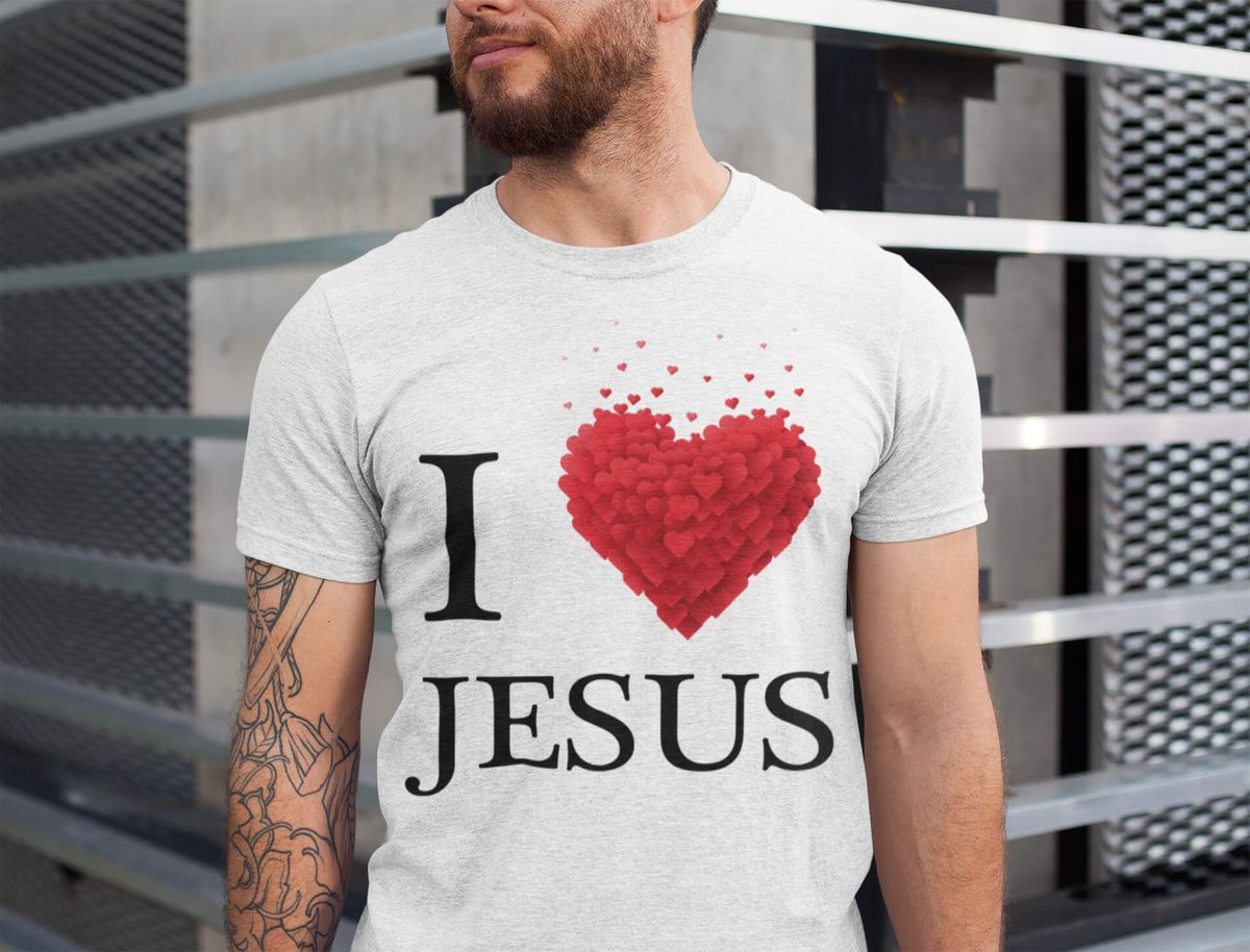 Nome do produto: Camisa - I Love Jesus - Jesus Cristo - Camiseta - Unisex - Premium (Cor Branca)