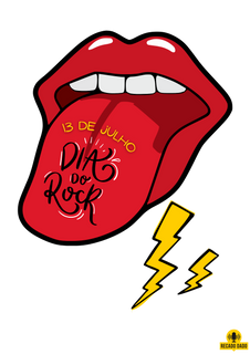 Nome do produtoCamiseta Dia do Rock com estampa de boca com lingua pra fora tipo Rolling Stones.