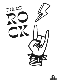 Nome do produtoCamiseta Dia do Rock, com estampa de mão roqueira fazendo chifrinho.