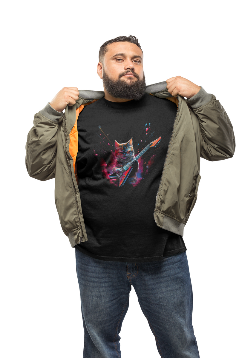 Nome do produto: Camiseta Gato Rock and Roll PLUS SIZE