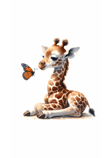 Encanto dos Primeiros Amigos - Girafinha e Borboleta - Aquarela Digital