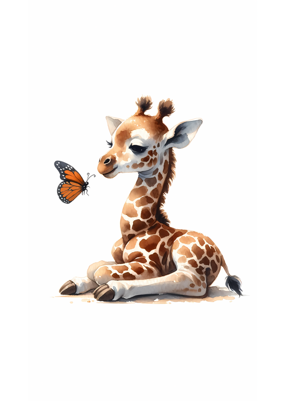 Tela Encanto dos Primeiros Amigos - Girafinha e Borboleta - Aquarela Digital