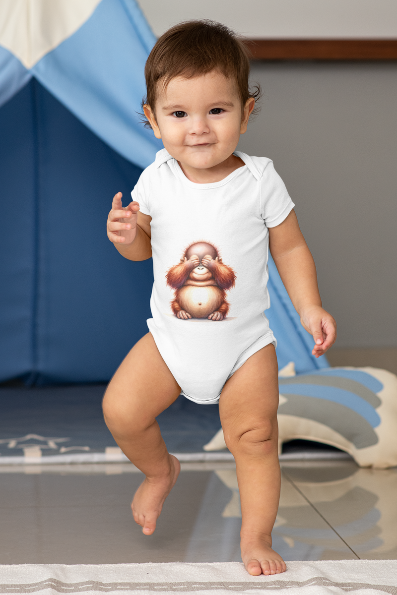 Nome do produto: Body Infantil Baby Orangutango com mãos nos olhos