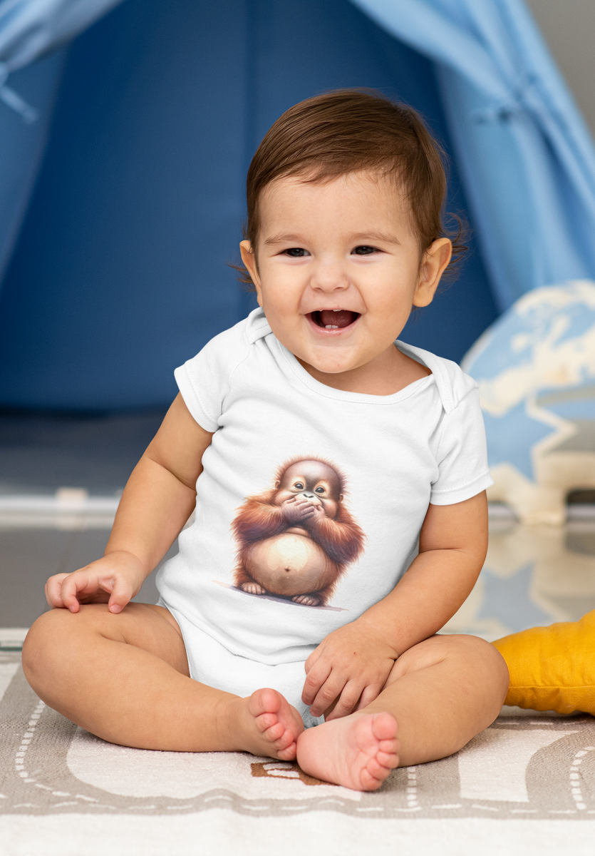 Nome do produto: Body Infantil Baby Orangutango com mãos na boca