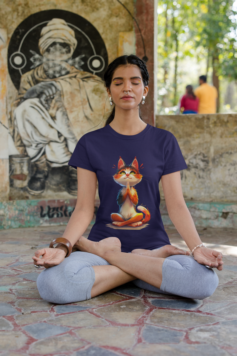 Nome do produto: Camiseta Baby Look Gato Yoga