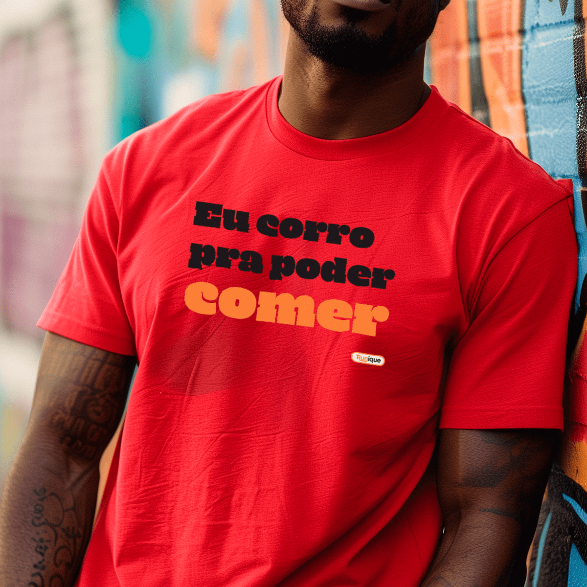 Nome do produto: Camiseta masc. : Eu corro pra poder comer