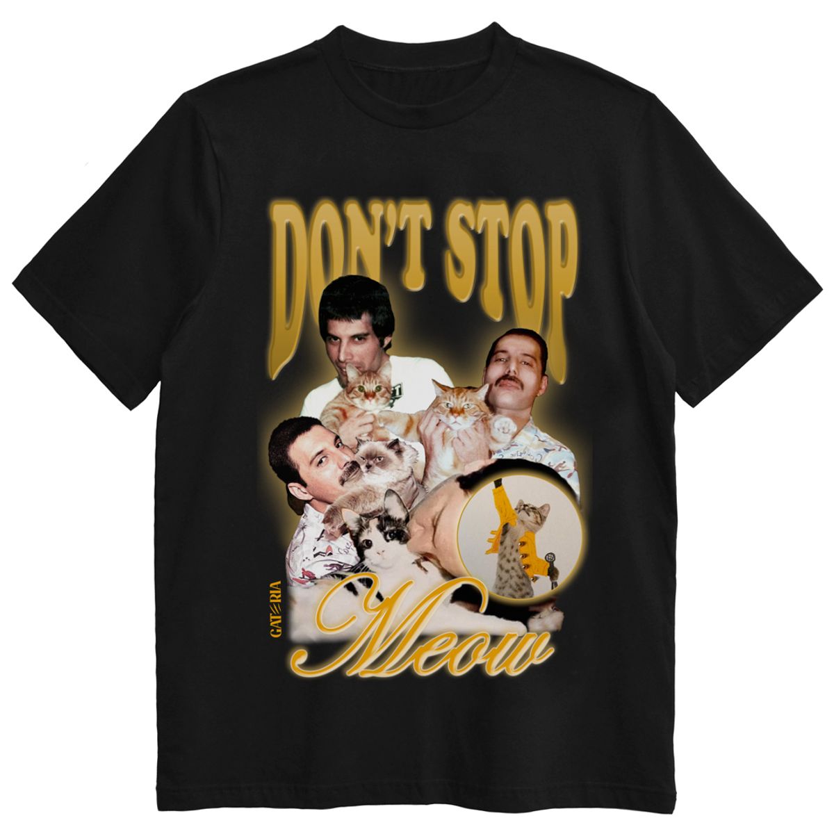 Nome do produto: Camiseta Freddie Mercury - Don\'t Stop Meow - Preto