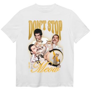 Camiseta Freddie Mercury - Don't Stop Meow - Branco