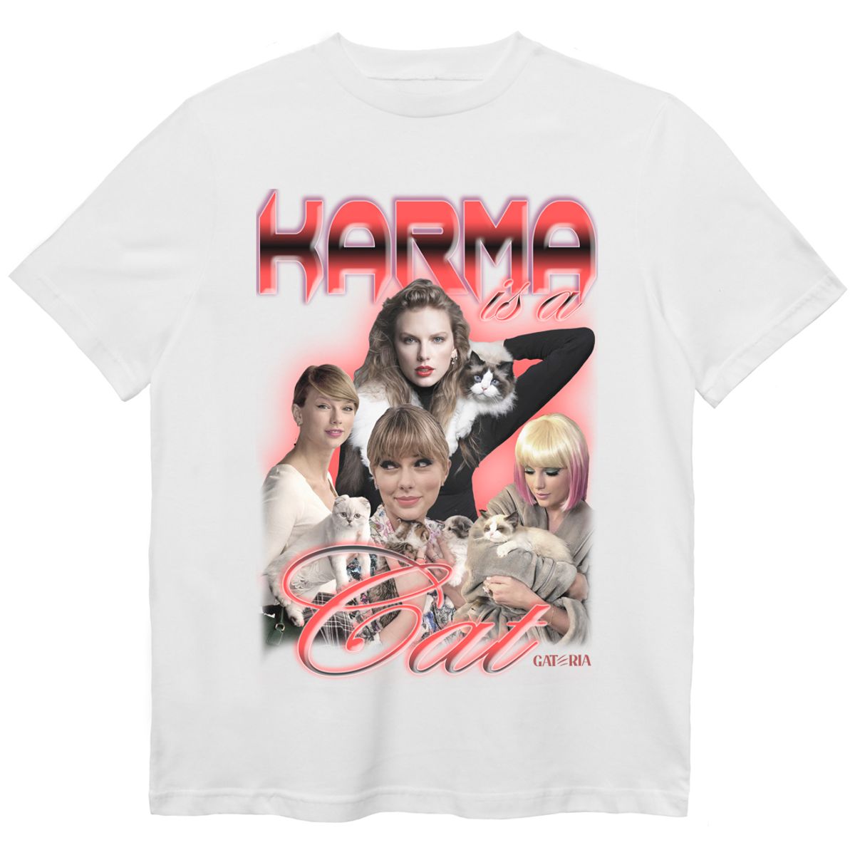 Nome do produto: Camiseta Taylor Swift - Karma Is A Cat - Branco