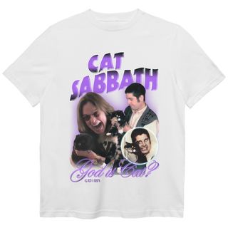 Camiseta Black Sabbath - God is Cat? - Branco