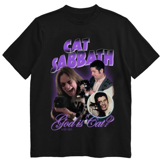 Camiseta Cat Sabbath - God is Cat? - Preto