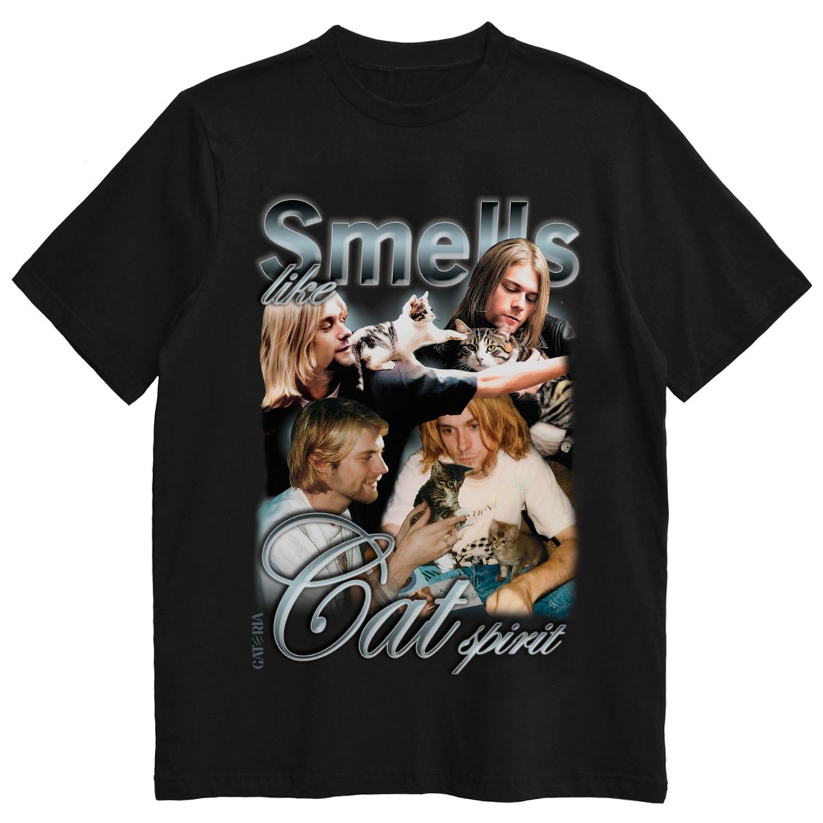 Nome do produto: Camiseta Kurt Cobain - Smells Like Cat Spirit - Preto