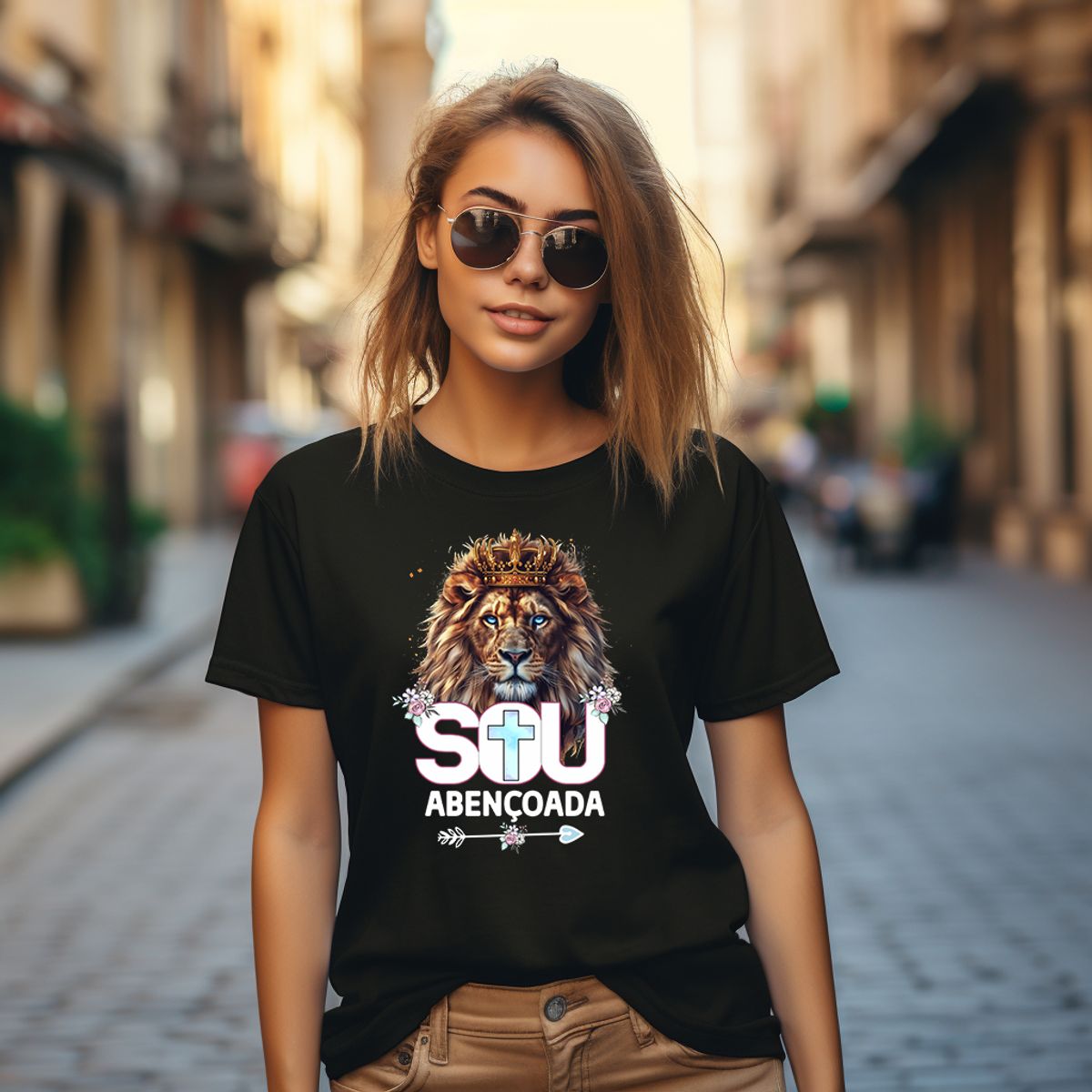 Nome do produto: Camiseta Feminina  - Sou Abençoada - Moda Cristã