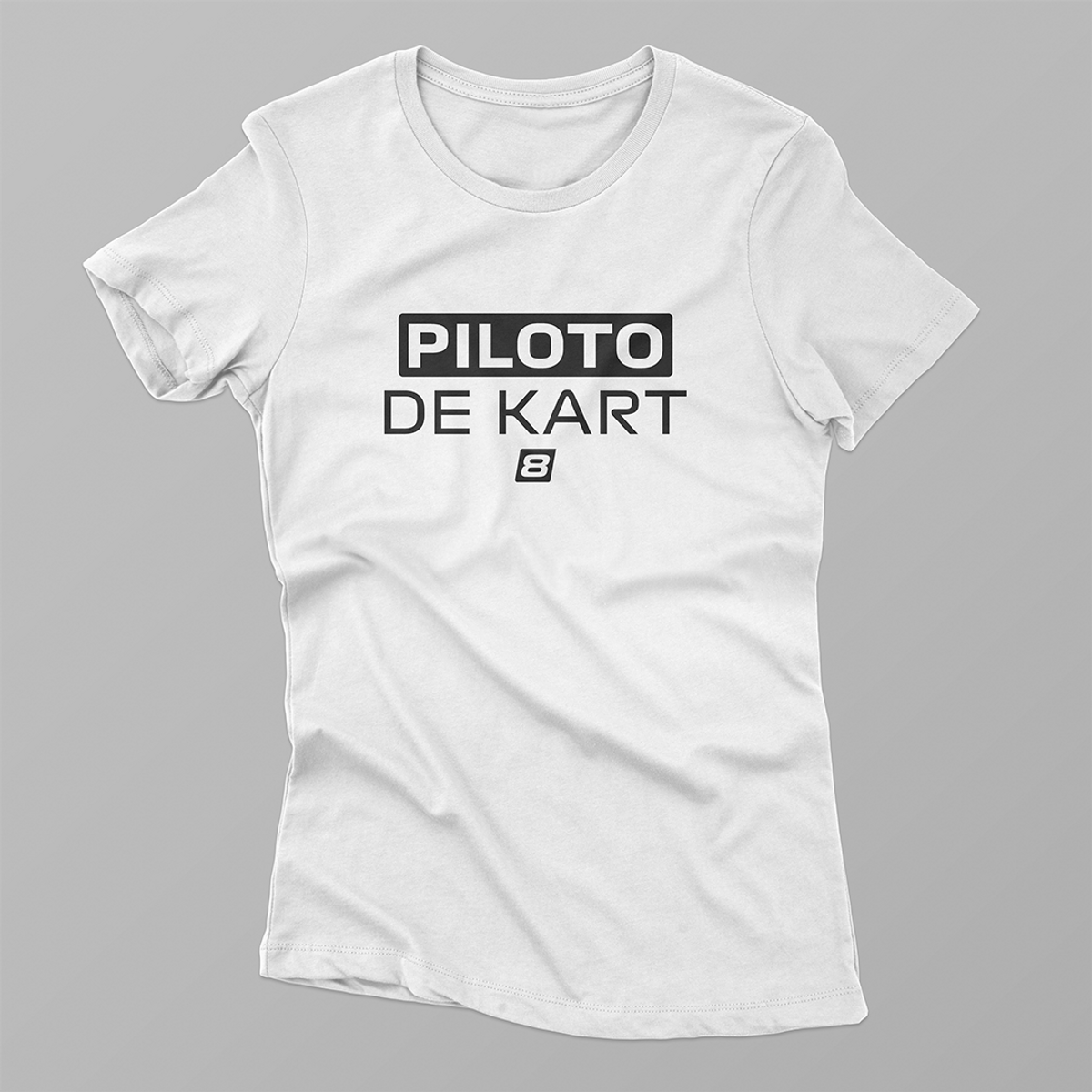 Nome do produto: Camiseta Feminina Piloto de Kart - branca