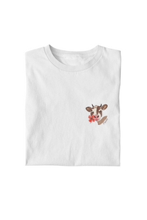 Camiseta Vaca com flor Minimalista - Feminina