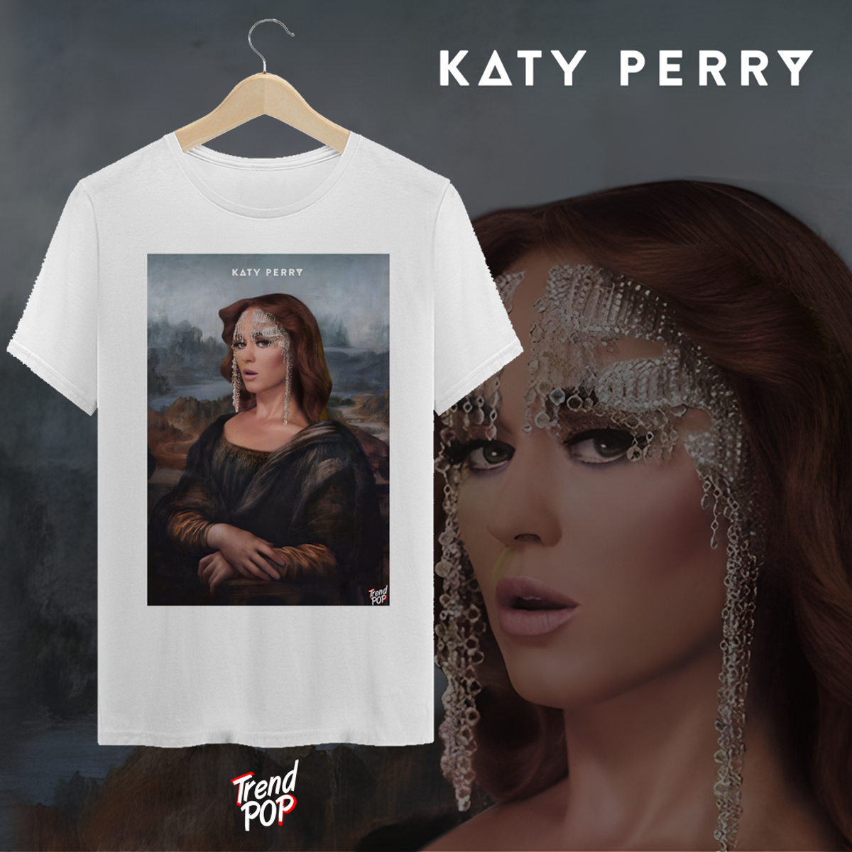 Nome do produto: Camiseta Katy Perry Pintura Mona Lisa