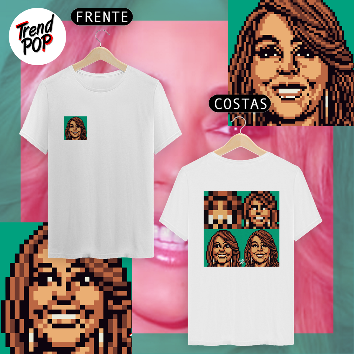 Nome do produto: Camiseta Mariah Carey Pixel Art Frente e Costas