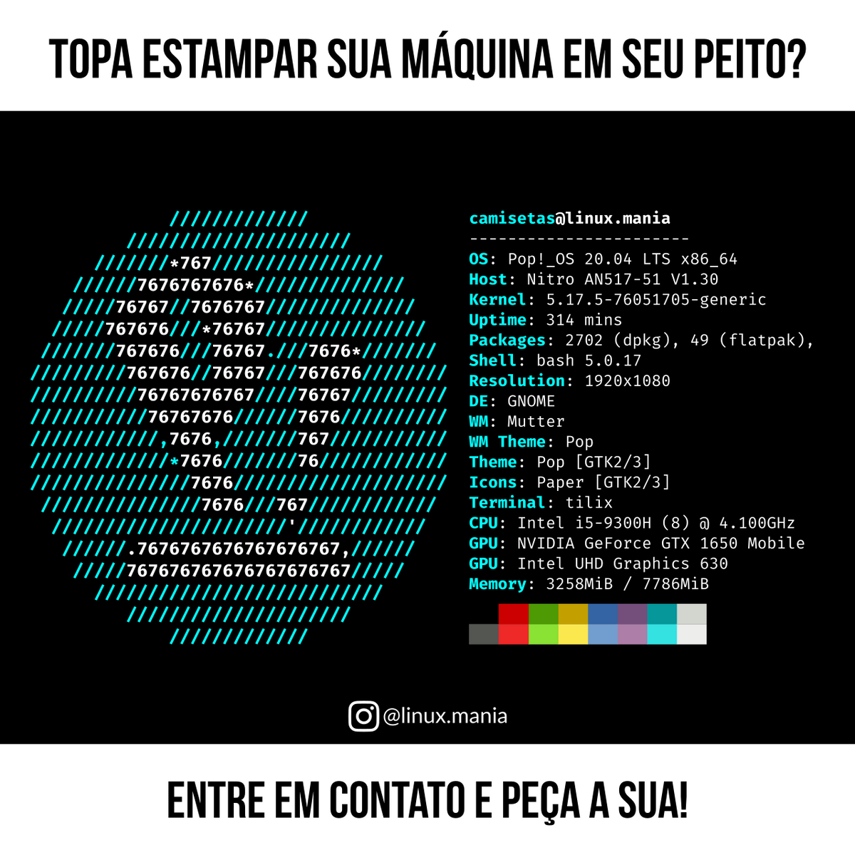 Nome do produto: ESTAMPE SUA MÁQUINA EM SEU PEITO - ENTRE EM CONTATO