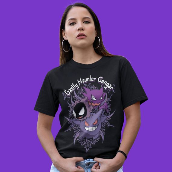 Camiseta Unissex Pokémon - Gastly, Haunter e Gengar