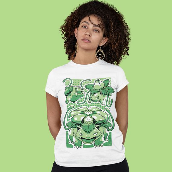 Camiseta Unissex Pokémon - Evoluções Bulbassauro