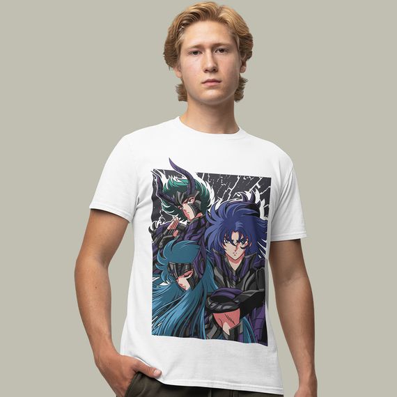 Camiseta Unissex Saint Seiya - Saga, Camus e Shura