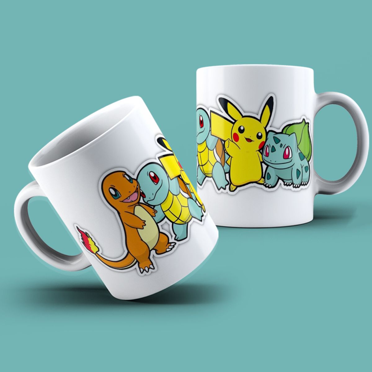 Nome do produto: Caneca Pokémon - Charmander, Squirtle, Pikachu e Bulbassauro