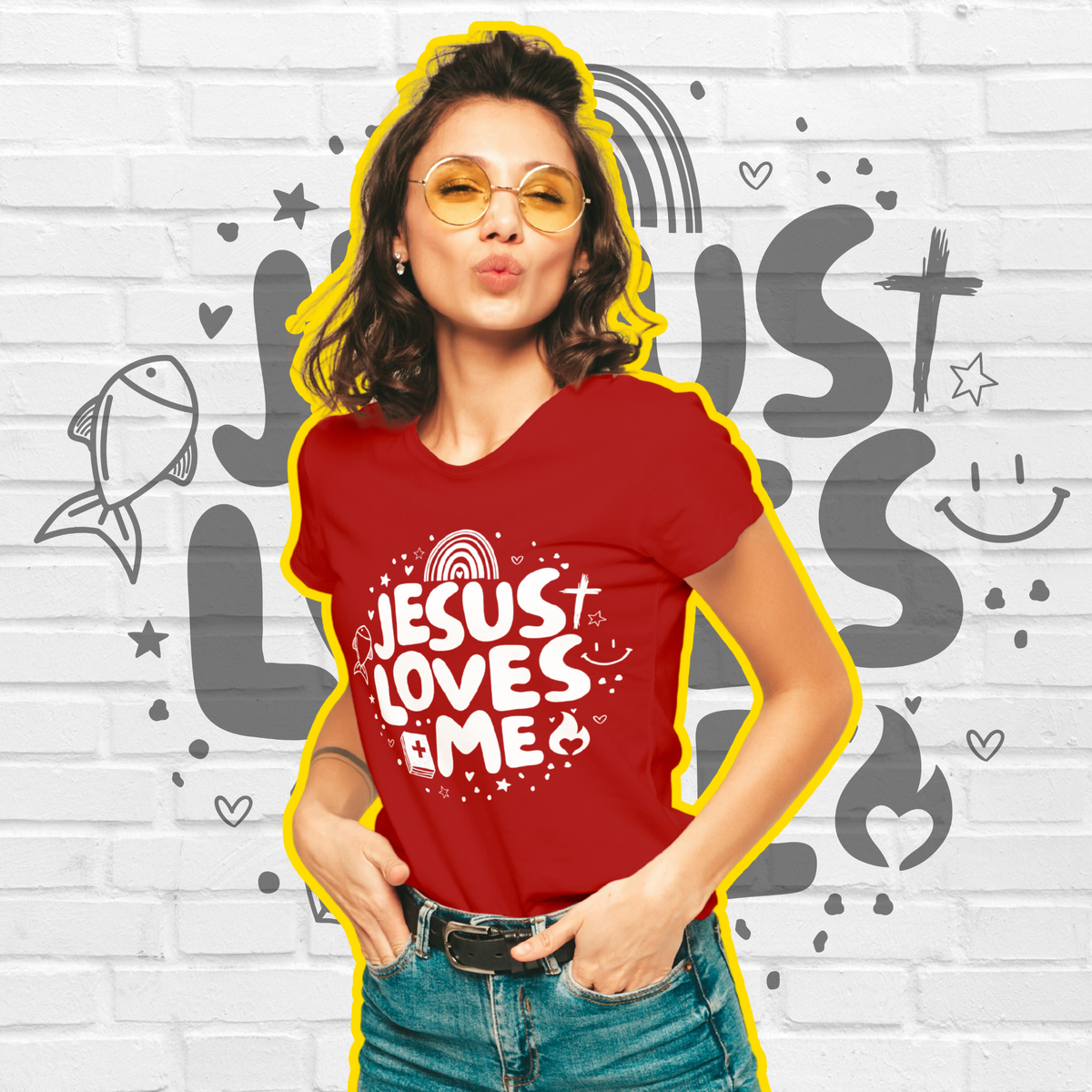 Nome do produto: T-Shirt Jesus loves me (Estampa branca)