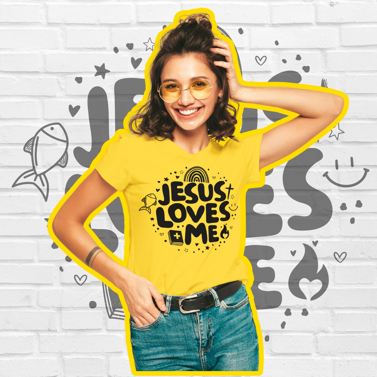 Nome do produto: T-Shirt Jesus loves me (Estampa preta)