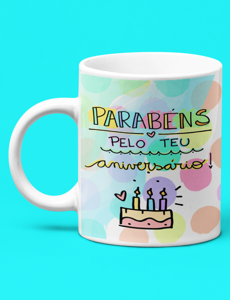 Nome do produto: Caneca Branca - Caneca Parabéns Colorido