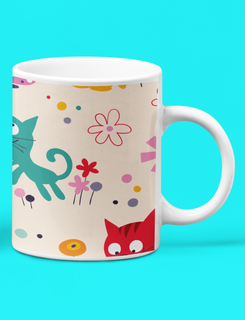 Nome do produtoCaneca Branca - Gatos e Flores