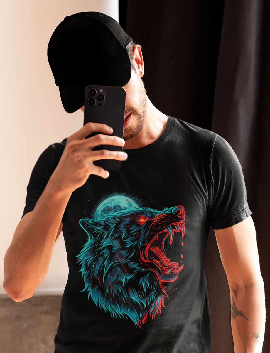 Nome do produto: Camiseta Unissex - Uivo de Neon Lunar