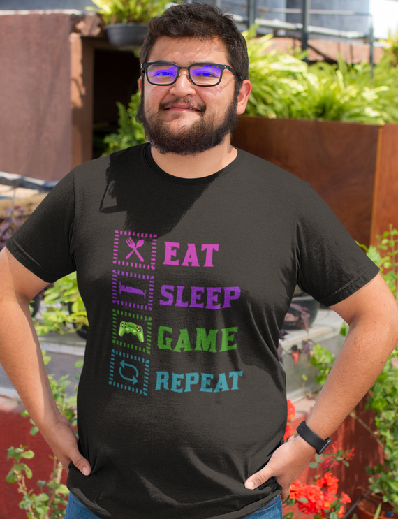 Camiseta Plus Size Unissex - Eat, Sleep, Game, Repeat