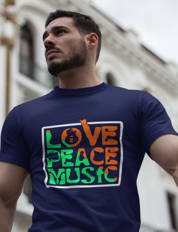 Camiseta Unissex - Love, Peace & Music