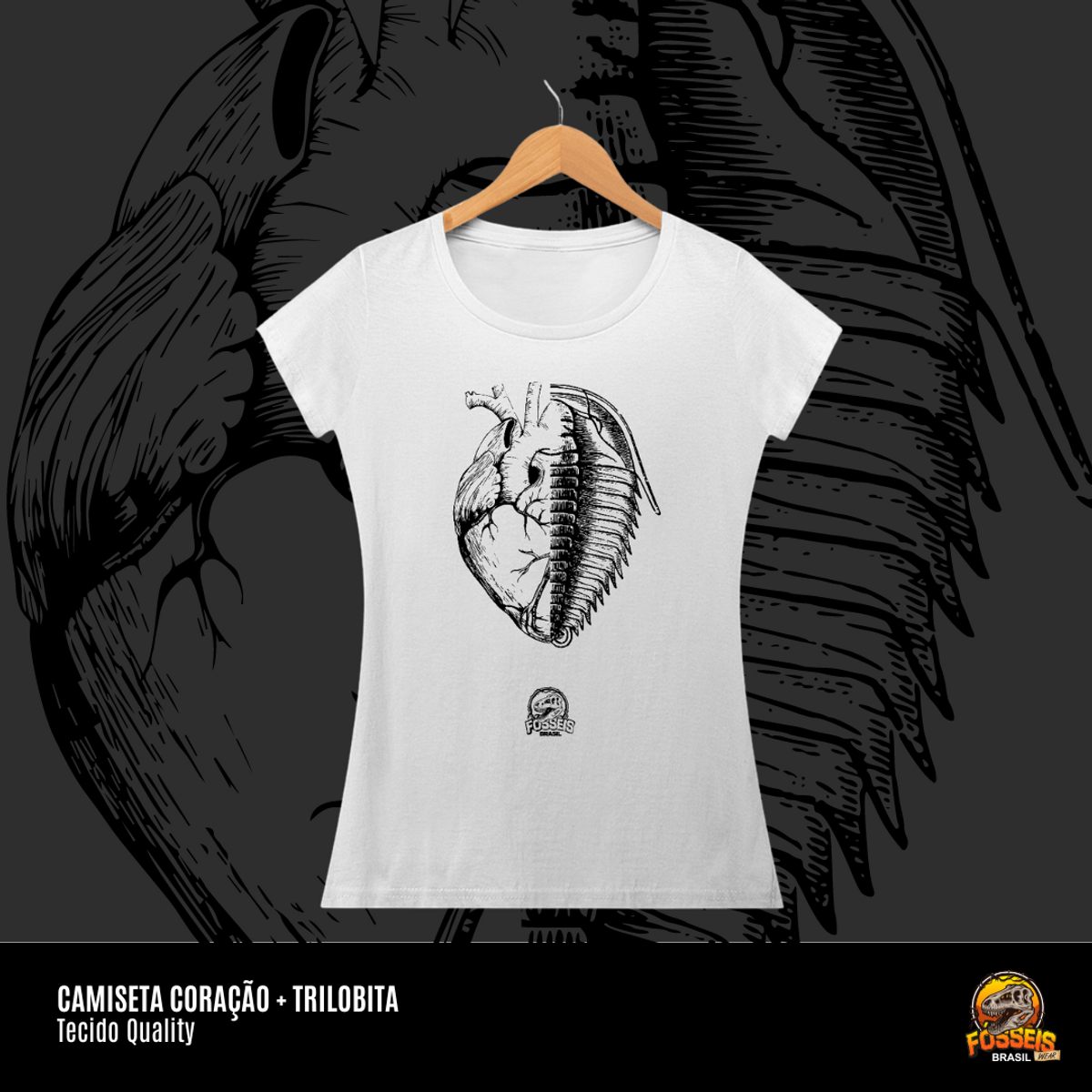 Nome do produto: Camiseta Feminina - Coração + Trilobita