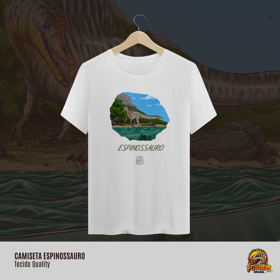 Camiseta - Espinossauro em Cor | Ilustração por Leandro Sanches