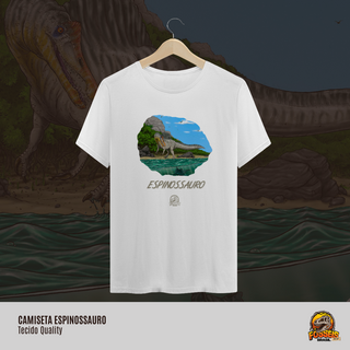 Nome do produtoCamiseta - Espinossauro em Cor | Ilustração por Leandro Sanches