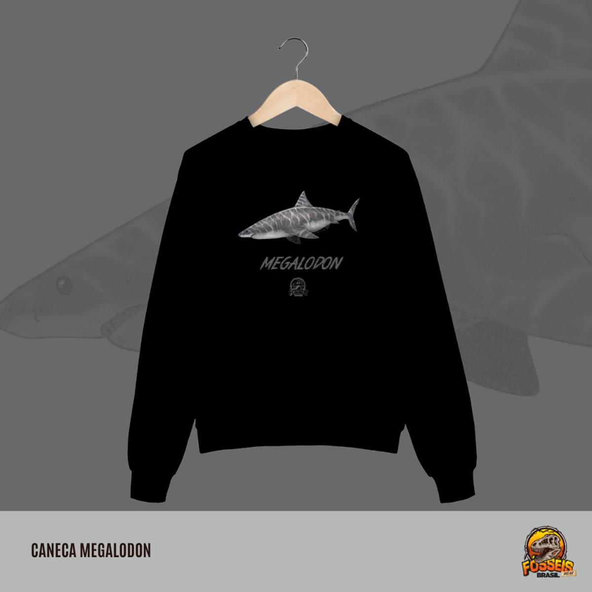 Nome do produto: Moletom Fechado Megalodon em Cor | lustração por Leandro Sanches