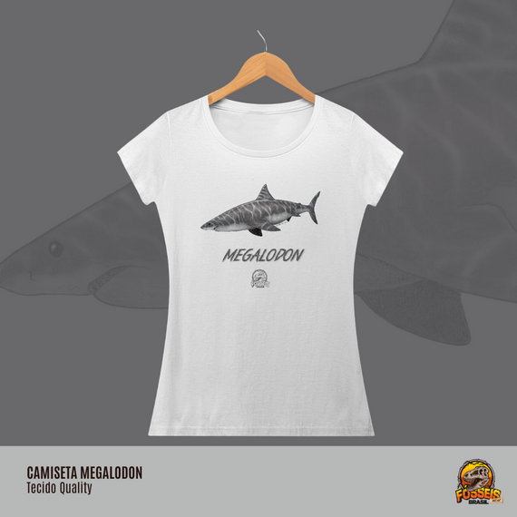 Camiseta Feminina Megalodon em Cor | Ilustração por Leandro Sanches