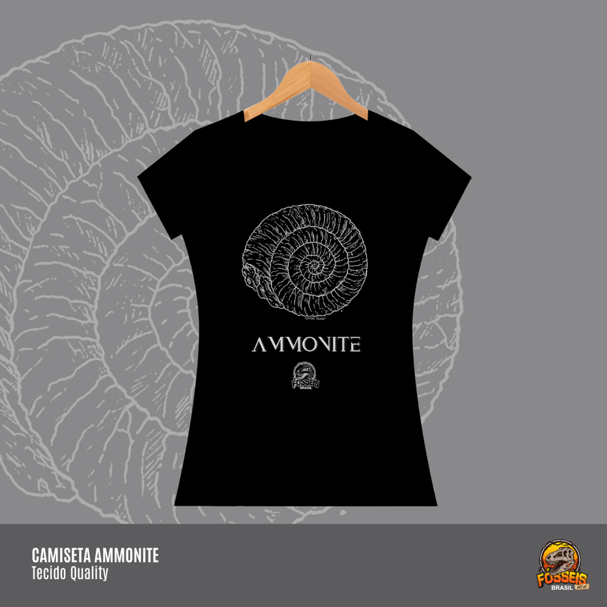 Nome do produto: Camiseta Feminina Ammonite | Ilustração por Leandro Sanches