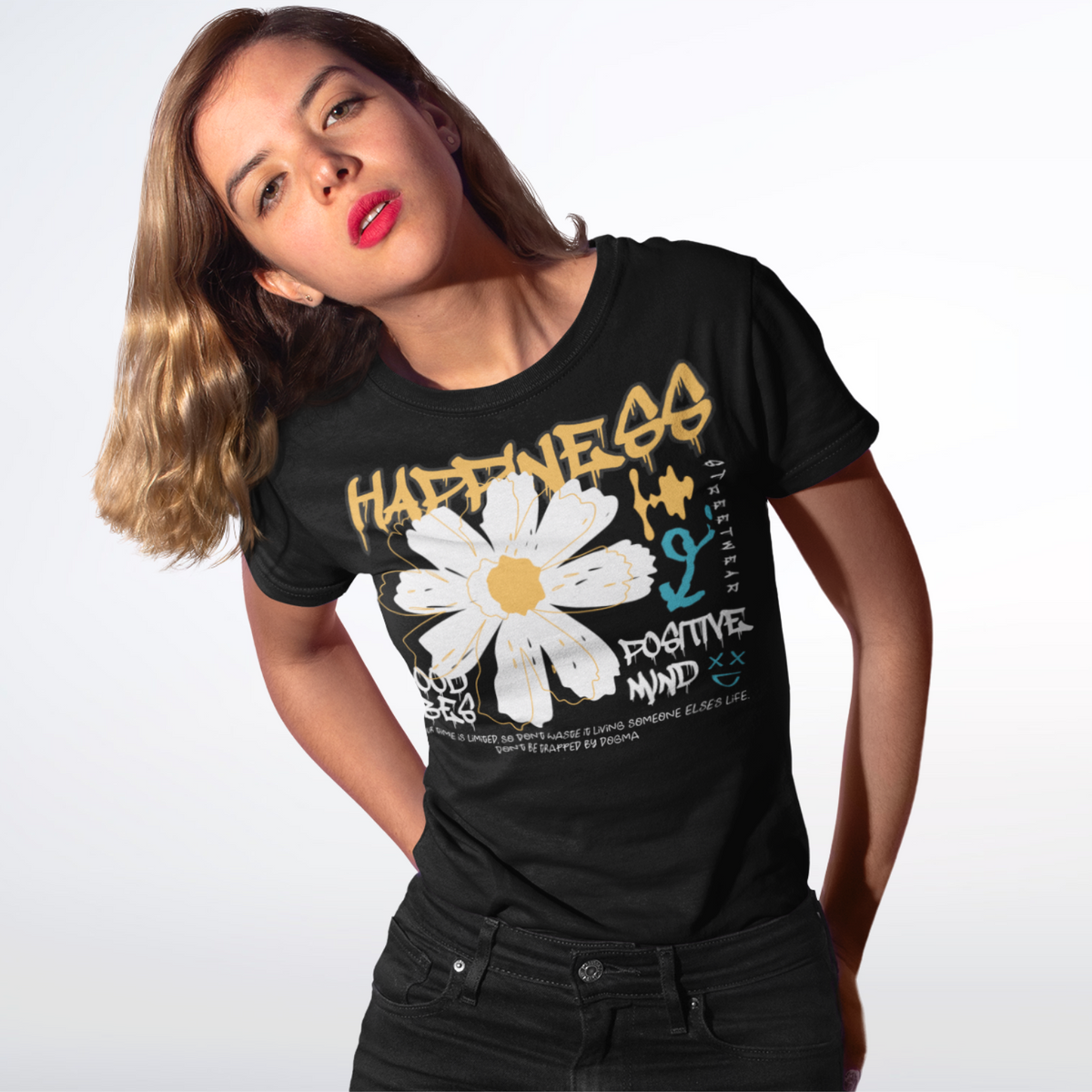 Nome do produto: Camiseta Feminina Happiness