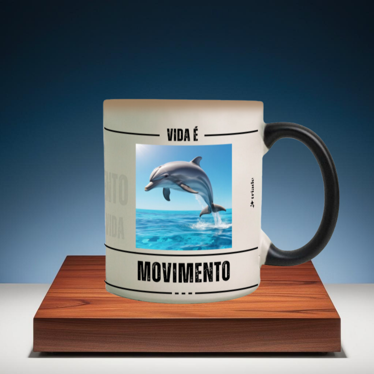 Nome do produto: Caneca Mágica Vida é Movimento, Movimento é Vida - Golfinho