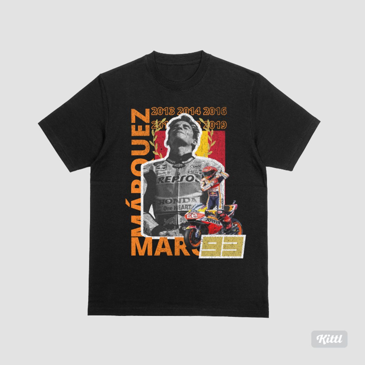 Nome do produto: Camiseta Marc Márquez Títulos Colagem