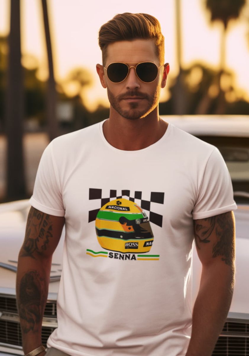 Nome do produto: Camiseta Senna capacete gride 